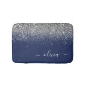 Silver Navy Blue Glitzer Giron Monogram Name Badematte (Vorderseite)