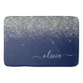 Silver Navy Blue Glitzer Giron Monogram Name Badematte (Vorderseite)