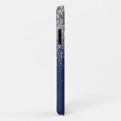 Silver Navy Blue Glitzer Giron Monogram Name Case-Mate iPhone Hülle (Hinten/Rechts)