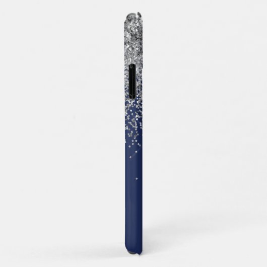 Silver Navy Blue Glitzer Giron Monogram Name Case-Mate iPhone Hülle (Hinten/Rechts)