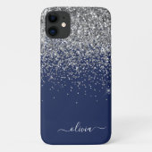 Silver Navy Blue Glitzer Giron Monogram Name Case-Mate iPhone Hülle (Rückseite)