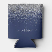 Silver Navy Blue Glitzer Giron Monogram Name Dosenkühler (Vorderseite)