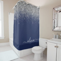 Silver Navy Blue Glitzer Giron Monogram Name