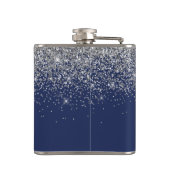 Silver Navy Blue Glitzer Giron Monogram Name Flachmann (Rückseite)