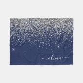 Silver Navy Blue Glitzer Giron Monogram Name Fleecedecke (Vorderseite (Horizontal))