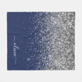 Silver Navy Blue Glitzer Giron Monogram Name Fleecedecke (Vorderseite (Horizontal))