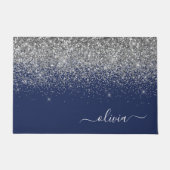 Silver Navy Blue Glitzer Giron Monogram Name Fußmatte (Vorderseite)