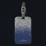 Silver Navy Blue Glitzer Giron Monogram Name Gepäckanhänger<br><div class="desc">Monogram Name und Initial Pillow,  silber und blau glänzender Glitzer. Das Gepäcksack-Anhänger macht den perfekten 16 Geburtstag,  Hochzeit,  Brautparty,  Babydusche oder Junggeselinnen-Abschied Geschenk für jemanden,  der sein Zimmer stilvoll dekoriert.</div>