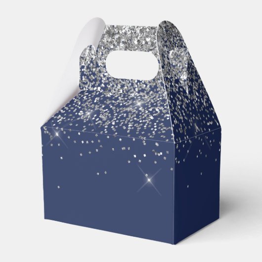 Silver Navy Blue Glitzer Giron Monogram Name Geschenkschachtel (Rückseite)