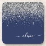 Silver Navy Blue Glitzer Giron Monogram Name Getränkeuntersetzer<br><div class="desc">Navy Blue und Silver Glitzer Script Monogram Name Paper Untersetzer. Dies macht den perfekten Abschluss,  Geburtstag,  Hochzeit,  Brautparty,  Jubiläum,  Babydusche oder Junggeselinnen-Abschied Geschenk für jemanden,  die Lieben glamourösen Luxus und schicke Stile.</div>