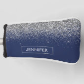 Silver Navy Blue Glitzer Giron Monogram Name Golf Headcover (Vorderseite)