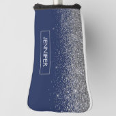 Silver Navy Blue Glitzer Giron Monogram Name Golf Headcover (Rotieren 90)