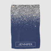 Silver Navy Blue Glitzer Giron Monogram Name Golfhandtuch (Vorderseite)