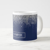 Silver Navy Blue Glitzer Giron Monogram Name Jumbo-Tasse (Vorderseite Rechts)