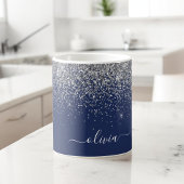 Silver Navy Blue Glitzer Giron Monogram Name Kaffeetasse