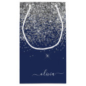 Silver Navy Blue Glitzer Giron Monogram Name Kleine Geschenktüte (Rückseite)