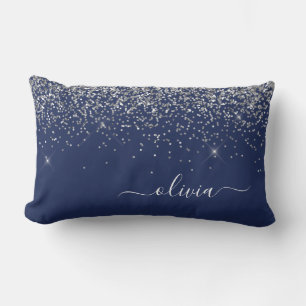 Silver Navy Blue Glitzer Giron Monogram Name Lendenkissen