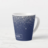 Silver Navy Blue Glitzer Giron Monogram Name Milchtasse (Rechte Ecke)