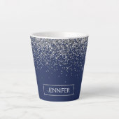 Silver Navy Blue Glitzer Giron Monogram Name Milchtasse (Vorderseite)