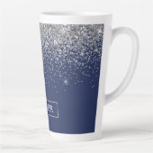Silver Navy Blue Glitzer Giron Monogram Name Milchtasse (Rechts)