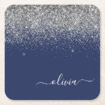 Silver Navy Blue Glitzer Giron Monogram Name Rechteckiger Pappuntersetzer<br><div class="desc">Navy Blue und Silver Sparkle Glitzer Script Monogram Name Paper Untersetzer. Dies macht den perfekten Abschluss,  Geburtstag,  Hochzeit,  Brautparty,  Jubiläum,  Babydusche oder Junggeselinnen-Abschied Geschenk für jemanden,  die Lieben glamourösen Luxus und schicke Stile.</div>