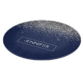 Silver Navy Blue Glitzer Giron Monogram Name Schneidebrett (Ecke)
