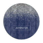 Silver Navy Blue Glitzer Giron Monogram Name Schneidebrett (Vorderseite)