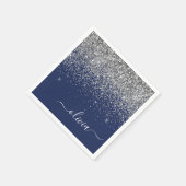 Silver Navy Blue Glitzer Giron Monogram Name Serviette (Ecke)