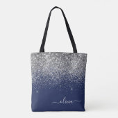 Silver Navy Blue Glitzer Giron Monogram Name Tasche (Rückseite)