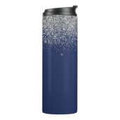 Silver Navy Blue Glitzer Giron Monogram Name Thermosbecher (Nach links gedreht)