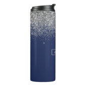 Silver Navy Blue Glitzer Giron Monogram Name Thermosbecher (Nach links gedreht)