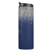 Silver Navy Blue Glitzer Giron Monogram Name Thermosbecher (Nach rechts gedreht)
