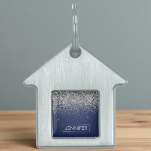 Silver Navy Blue Glitzer Giron Monogram Name Tiermarke