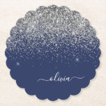 Silver Navy Blue Glitzer Giron Monogram Name Untersetzer<br><div class="desc">Navy Blue und Silver Sparkle Glitzer Script Monogram Name Paper Untersetzer. Dies macht den perfekten Abschluss,  Geburtstag,  Hochzeit,  Brautparty,  Jubiläum,  Babydusche oder Junggeselinnen-Abschied Geschenk für jemanden,  die Lieben glamourösen Luxus und schicke Stile.</div>