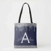 Silver Navy Blue Glitzer Spakle Elegantes Monogram Tasche (Vorderseite)