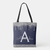 Silver Navy Blue Glitzer Spakle Elegantes Monogram Tasche (Rückseite)