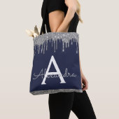 Silver Navy Blue Glitzer Spakle Elegantes Monogram Tasche (Von Nahem)