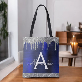 Silver Navy Blue Glitzer Sparkle Elegantes Monogra Tasche