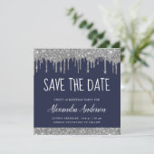 Silver Navy Blue Glitzer Sweet 16 Save the Date Einladung (Stehend Vorderseite)