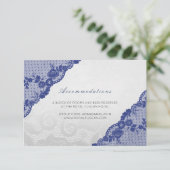 Silver Navy Blue Lace Wedding Hotel Unterkunft Begleitkarte (Stehend Vorderseite)