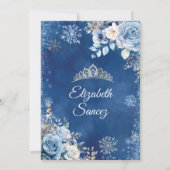 Silver Navy Blue Magical Winter Snowflake 15 Años Einladung (Rückseite)