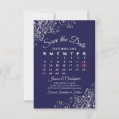 Silver & Navy Blue Simple Elegante Wedding Calenda Save The Date (Vorderseite)