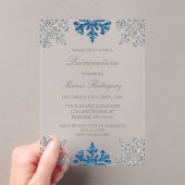 Silver Navy Blue Snowflake Winter Quinceanera Acryleinladungen (Insitu (Handheld))