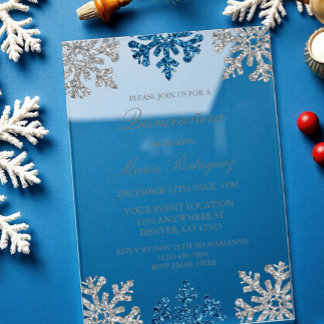 Silver Navy Blue Snowflake Winter Quinceanera Acryleinladungen