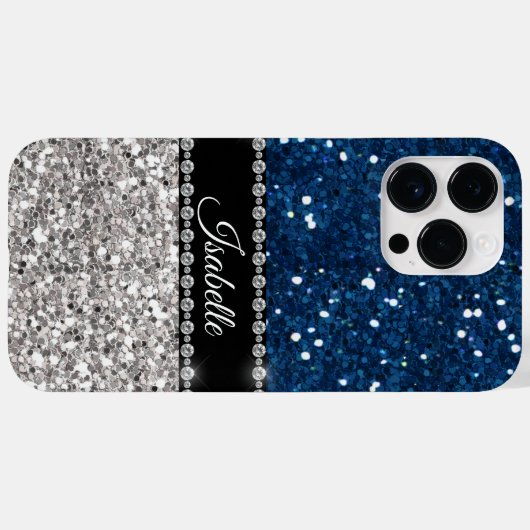 Silver Navy BLue Sparkle Glam Bling Personalisiert Case-Mate iPhone Hülle (Rückseite (Horizontal))