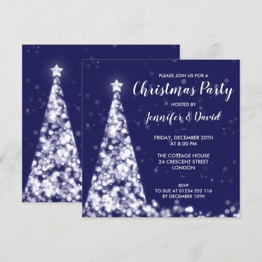 Silver & Navy Blue Weihnachtsfeier Einladung (Vorne/Hinten)