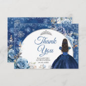 Silver Navy Blue Winter Snowflake Quinceanera Dankeskarte (Vorne/Hinten)