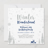 Silver & Navy Blue Winter Wunderland Junge Geburts Einladung (Vorderseite)