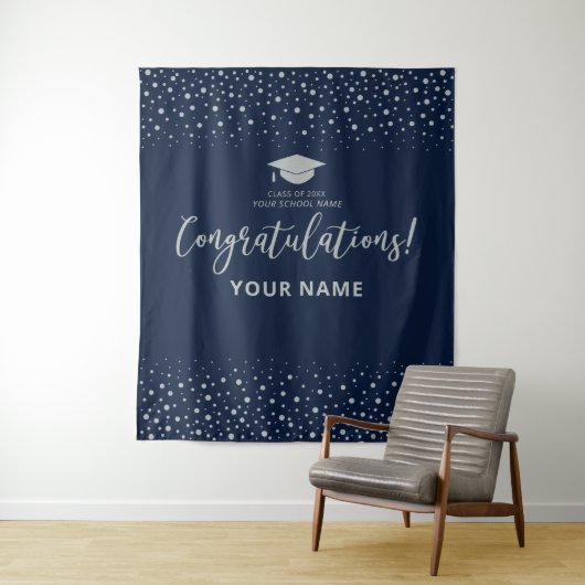 Silver & Navy Confetti | ABSCHLUSS Wandteppich (Beispiel)