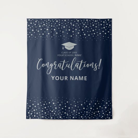 Silver & Navy Confetti | ABSCHLUSS Wandteppich (Vorderseite)
